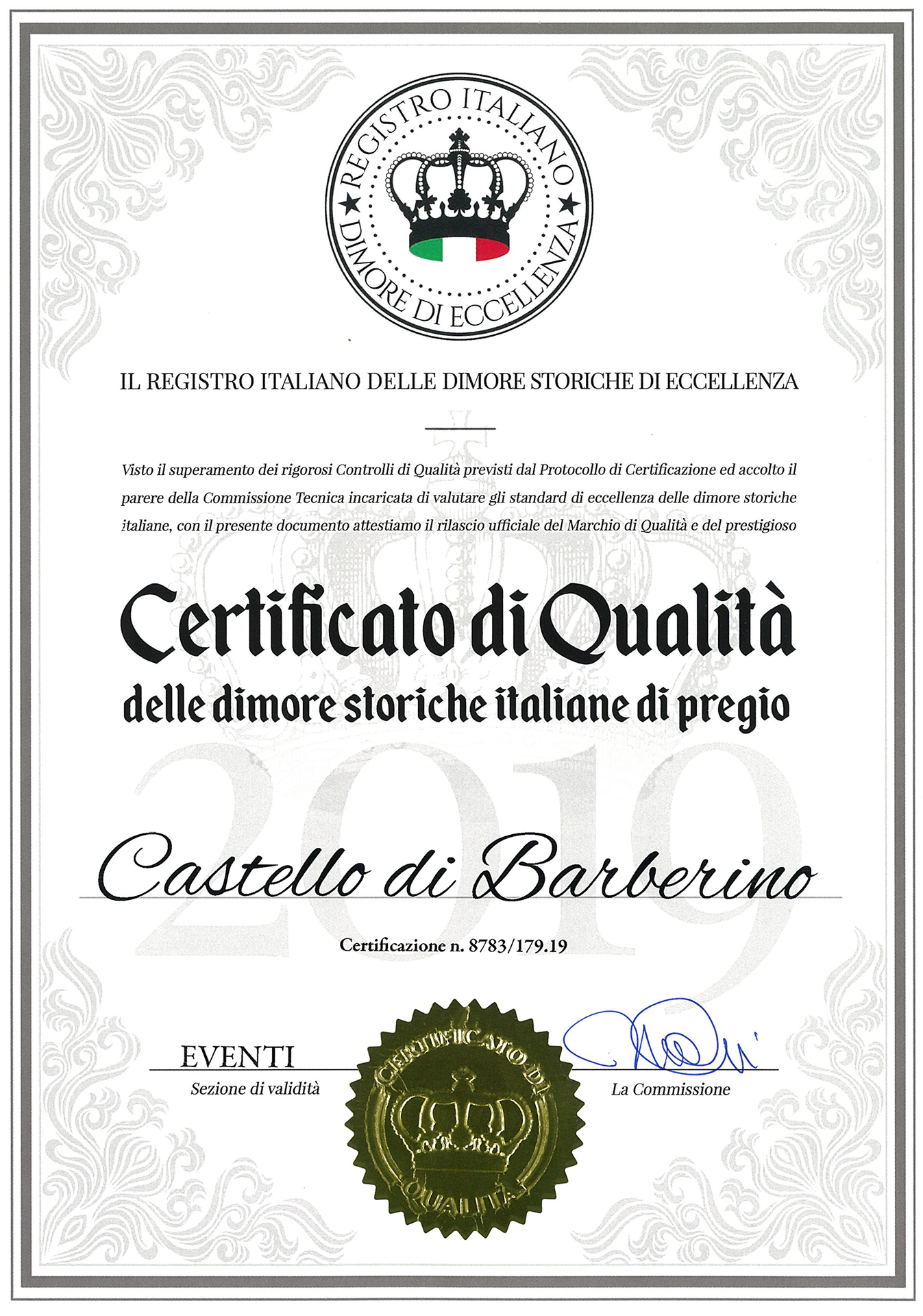 Certificato di Qualità Dimore Storiche